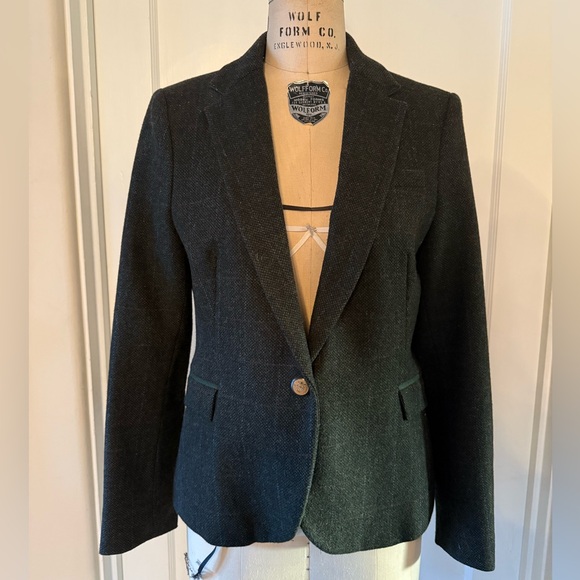 Zara Jackets & Blazers - Zara Basic Dark Hunter Green Gray Tweed Plaid Lambswool Blazer- Size L
